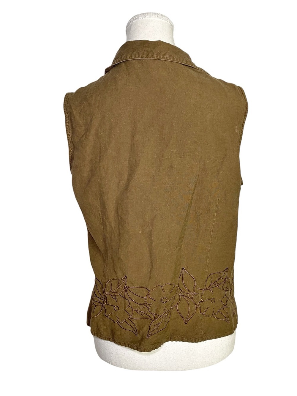 Norton McNaughton Y2K Earthy Linen Blend Floral Embroidered Button-Down Top - Picture 2 of 13